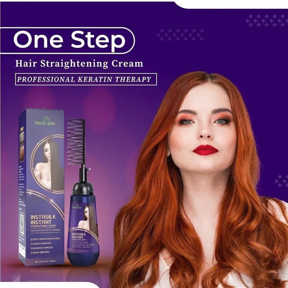 Instant Hair Straightener Cream w/ Applicator Comb Smooths Curls Tangles & Frizz
